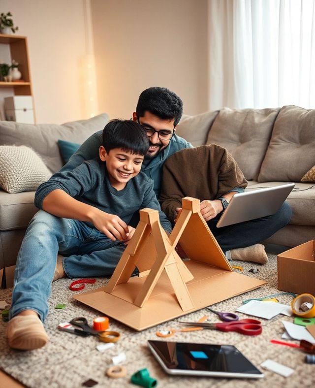 Papá e hijo armando juntos